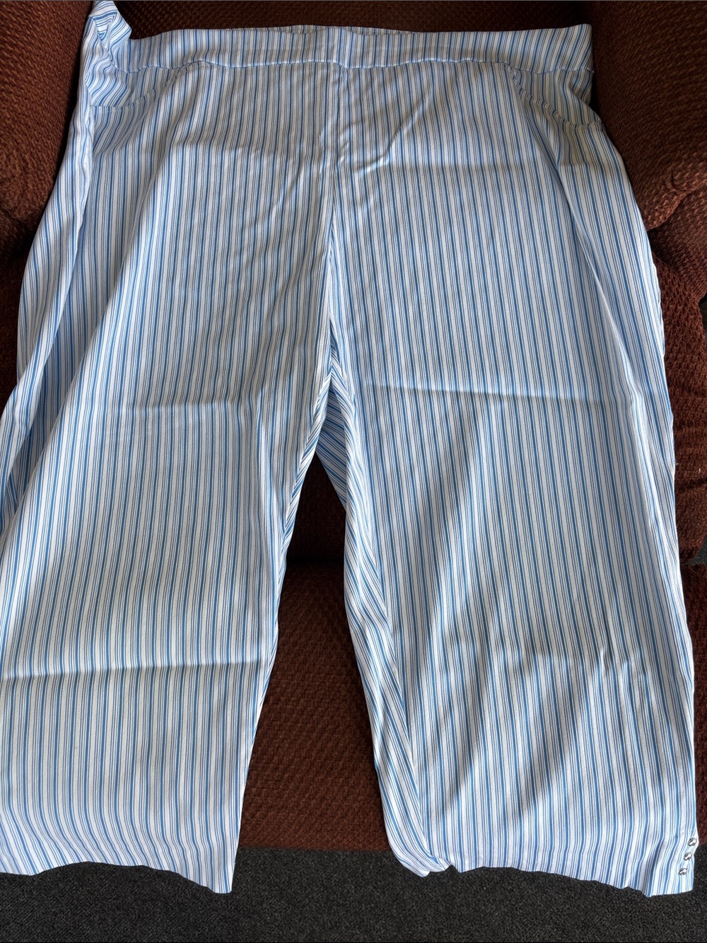 Women's Blue and White Striped Stretchy Capris Pants 3X